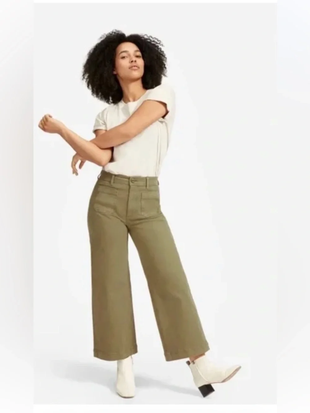 Everlane Olive High-Rise Wide Crop Pants - Picture 5 of 16